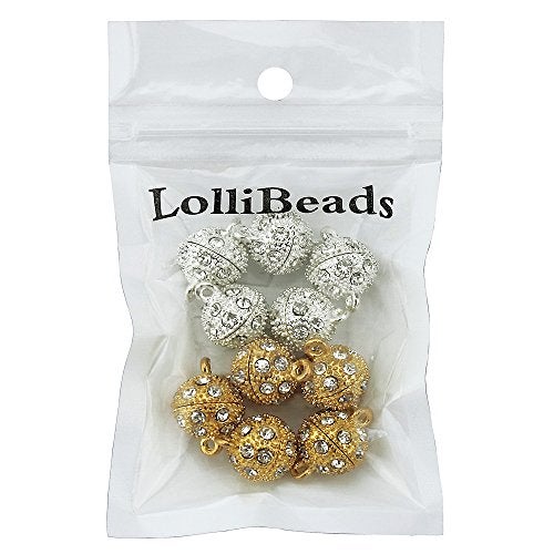 LolliBeads (TM) Crystal Style Bling Rhinestone Pave Ball Magnetic Beads Clasp for Bracelet Necklace Jewelry, 12 mm Gold/Silver Plated 10 Sets - Image 2