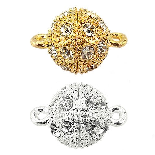 LolliBeads (TM) Crystal Style Bling Rhinestone Pave Ball Magnetic Beads Clasp for Bracelet Necklace Jewelry, 12 mm Gold/Silver Plated 10 Sets - Image 5