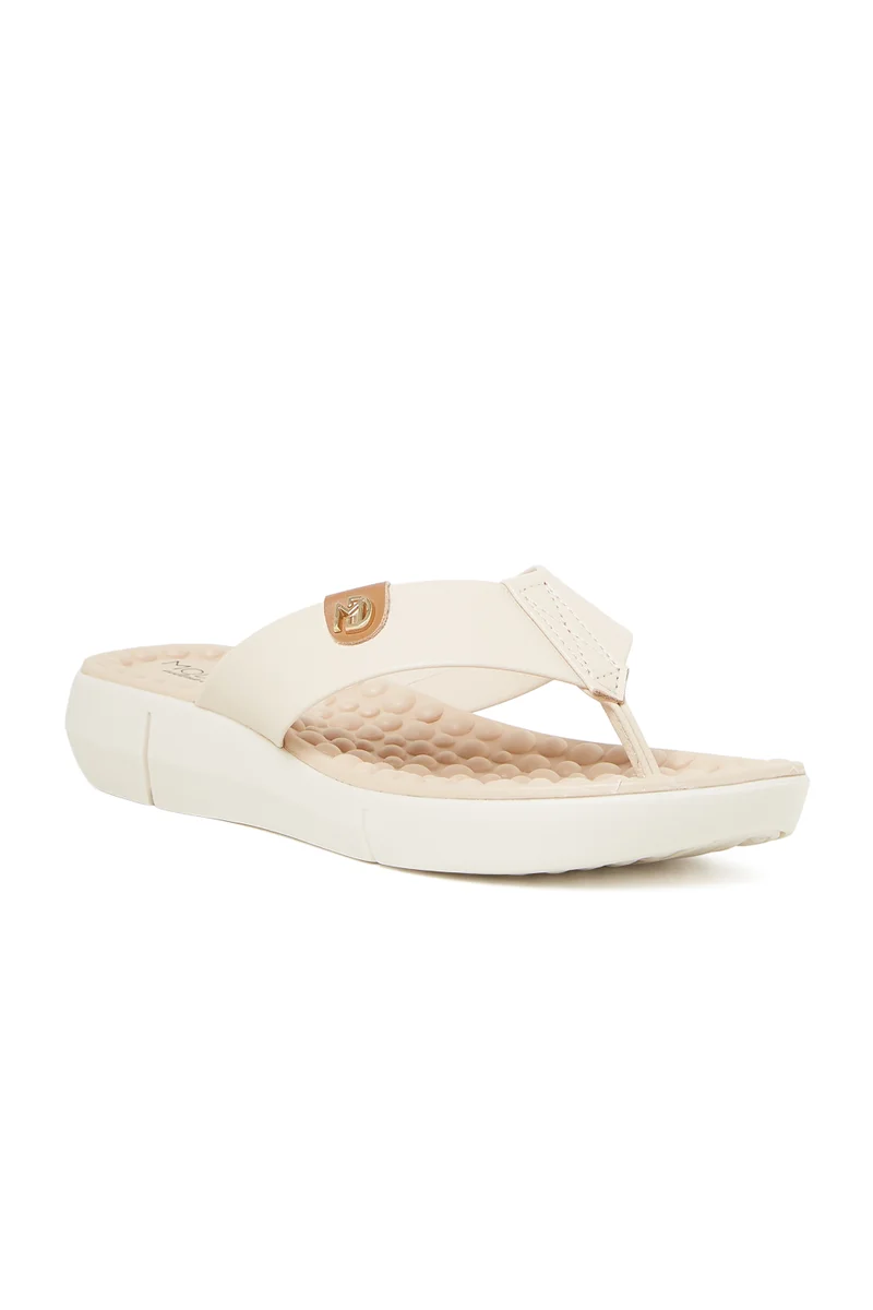 MODARE MODARE Flat Sandals for Ladies – CREAM Sandals with Slip On | Comfortable PU Upper & TPR Sole