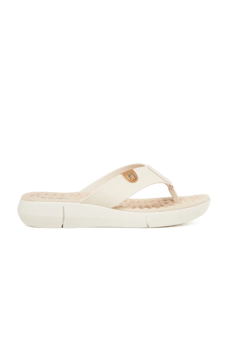 MODARE MODARE Flat Sandals for Ladies – CREAM Sandals with Slip On | Comfortable PU Upper & TPR Sole