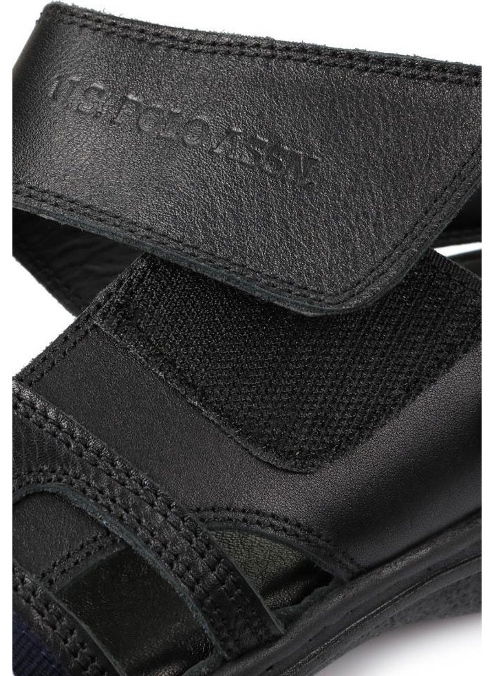 U.S. Polo Assn. - Davın Genuine Real Leather Black Anatomical Sole Men's Slippers - Image 1