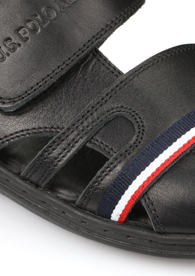 U.S. Polo Assn. - Davın Genuine Real Leather Black Anatomical Sole Men's Slippers - Image 1