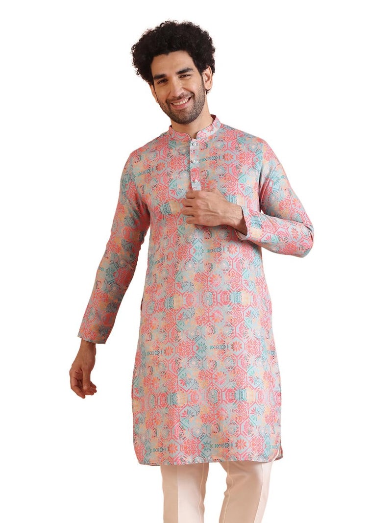 KISAH Mens Printed Cotton Blend Kurta – Traditional Ethnic Wear Kurta for Men for Weddings & Festivals Multicolour - Image 1