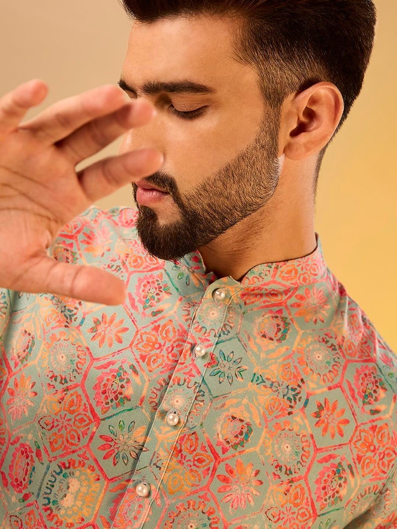 KISAH Mens Printed Cotton Blend Kurta – Traditional Ethnic Wear Kurta for Men for Weddings & Festivals Multicolour - Image 3