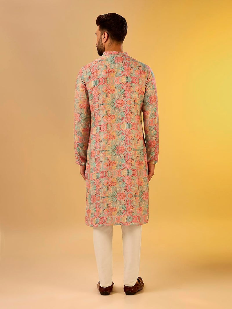 KISAH Mens Printed Cotton Blend Kurta – Traditional Ethnic Wear Kurta for Men for Weddings & Festivals Multicolour - Image 2