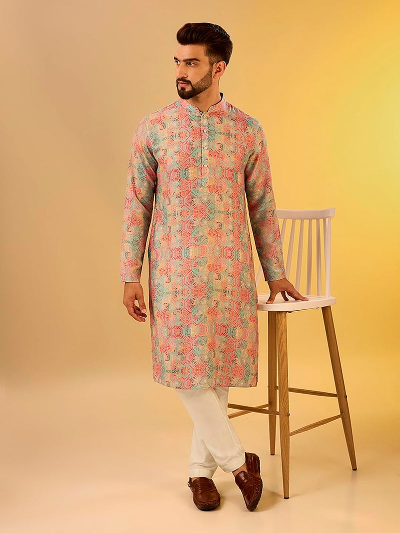 KISAH Mens Printed Cotton Blend Kurta – Traditional Ethnic Wear Kurta for Men for Weddings & Festivals Multicolour - Image 4