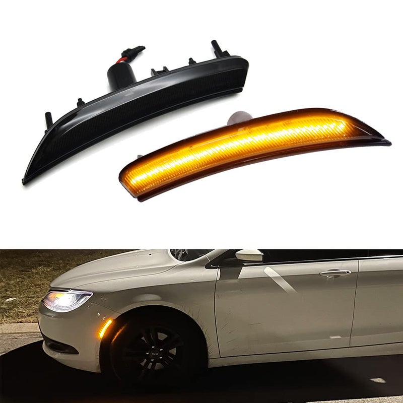 Tonsya For 2015 2016 2017 Chrysler 200 Front Bumper side Marker Light Amber Led Smoked Lens 68206449A 68206450A