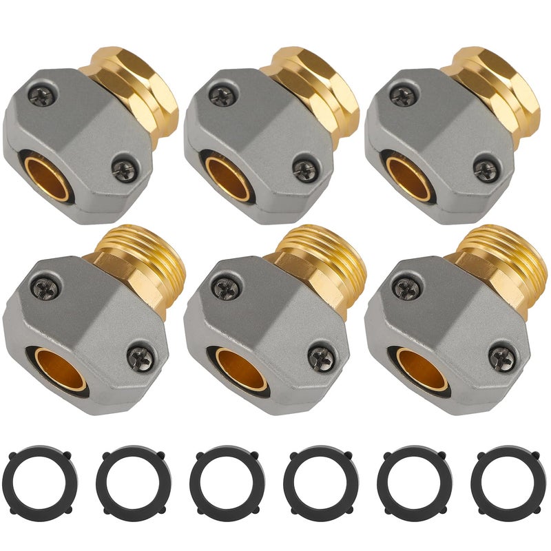 AuySier Garden Hose Repair Kits, 3 Sets Aluminum Alloy Water Hose Connector, Fit 3/4" and 5/8" Garden Hose, Male and Female Hose End Repair Fittings Replacement, Hose Mender Kit - Image 1