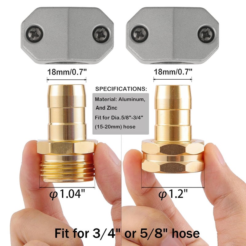 AuySier Garden Hose Repair Kits, 3 Sets Aluminum Alloy Water Hose Connector, Fit 3/4" and 5/8" Garden Hose, Male and Female Hose End Repair Fittings Replacement, Hose Mender Kit - Image 2