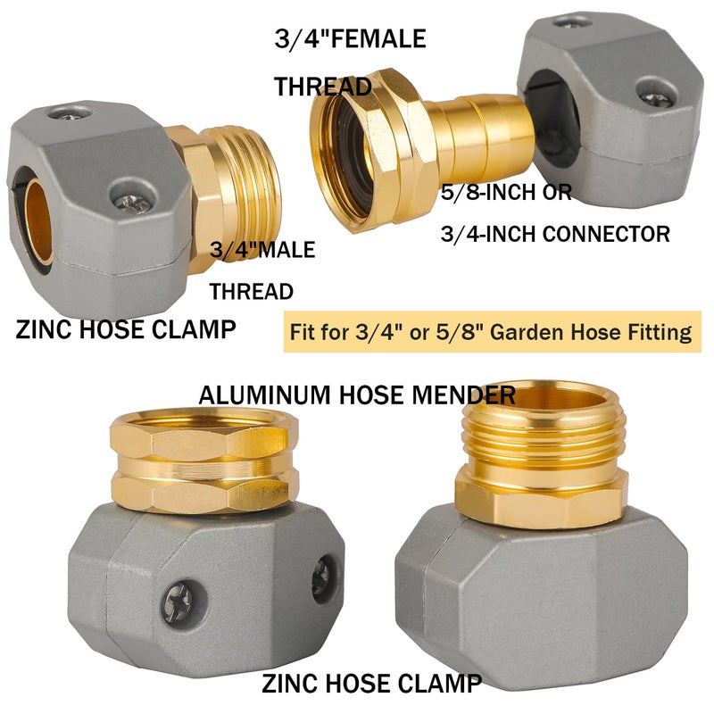 AuySier Garden Hose Repair Kits, 3 Sets Aluminum Alloy Water Hose Connector, Fit 3/4" and 5/8" Garden Hose, Male and Female Hose End Repair Fittings Replacement, Hose Mender Kit - Image 3