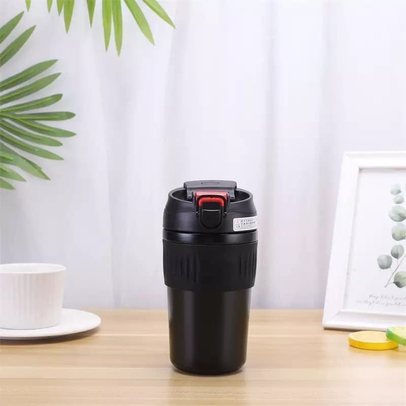 Wosta كوب قهوة 480 مل كوب سفر مزدوج الجدار معزول بالفراغ قابل لإعادة الاستخدام مقاوم للتسرب مع 2 في 1 قشة وغطاء قفل قابل للطي حراري للقهوة والشاي وجميع المشروبات الساخنة والباردة أسود - Image 1