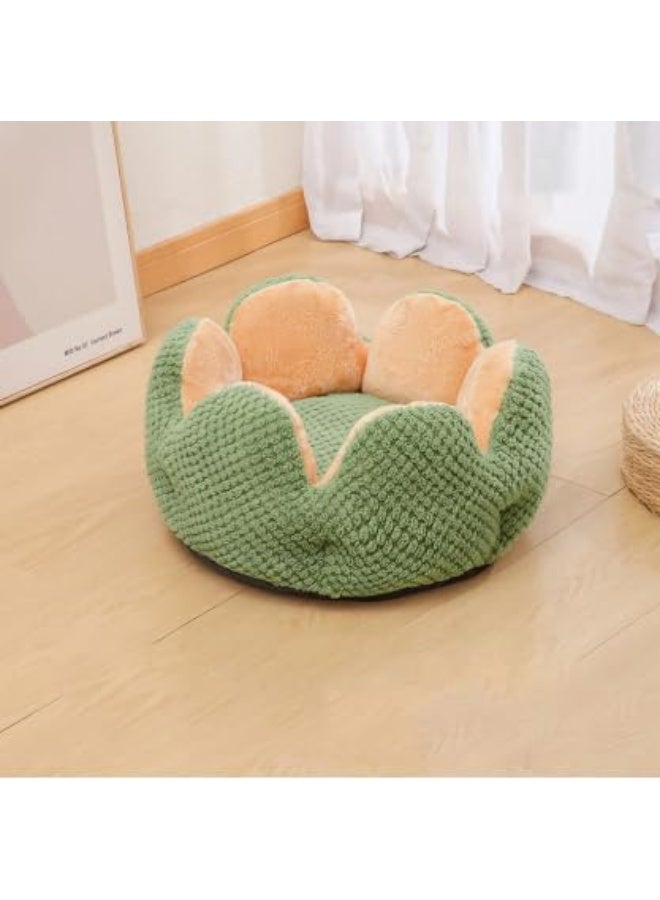 CATS DUBAI Plush Pet Bed for Cats & Small Dogs – Flower-Shaped Cat Sofa | Cozy Round Pet Nest with Green & Brown Knitted Design | Washable, Anti-Slip Base, Ideal for Kittens & Puppies size SMALL - Image 3