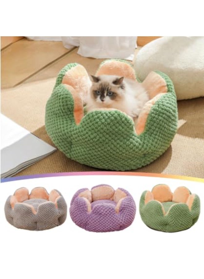 CATS DUBAI Plush Pet Bed for Cats & Small Dogs – Flower-Shaped Cat Sofa | Cozy Round Pet Nest with Green & Brown Knitted Design | Washable, Anti-Slip Base, Ideal for Kittens & Puppies size SMALL - Image 2