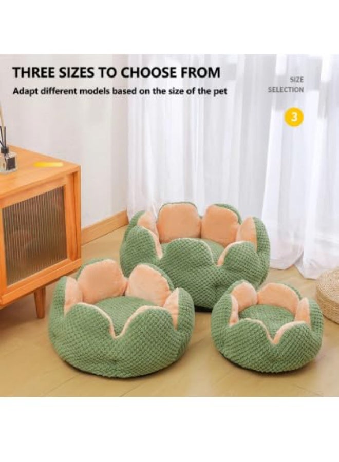 CATS DUBAI Plush Pet Bed for Cats & Small Dogs – Flower-Shaped Cat Sofa | Cozy Round Pet Nest with Green & Brown Knitted Design | Washable, Anti-Slip Base, Ideal for Kittens & Puppies size SMALL - Image 4