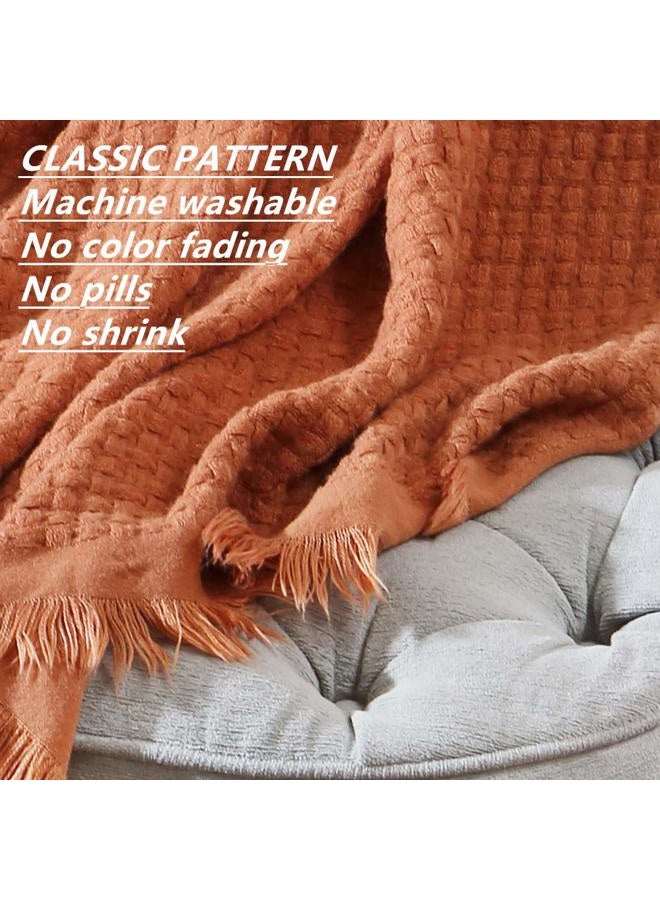 CREVENT 127x152cm Farmhouse Rust Knit Throw Blanket for Couch Sofa Chair Bed Home Decoration, Soft Warm Cozy Light Weight for Spring Summer Fall (Caramel/Rust) - Image 2