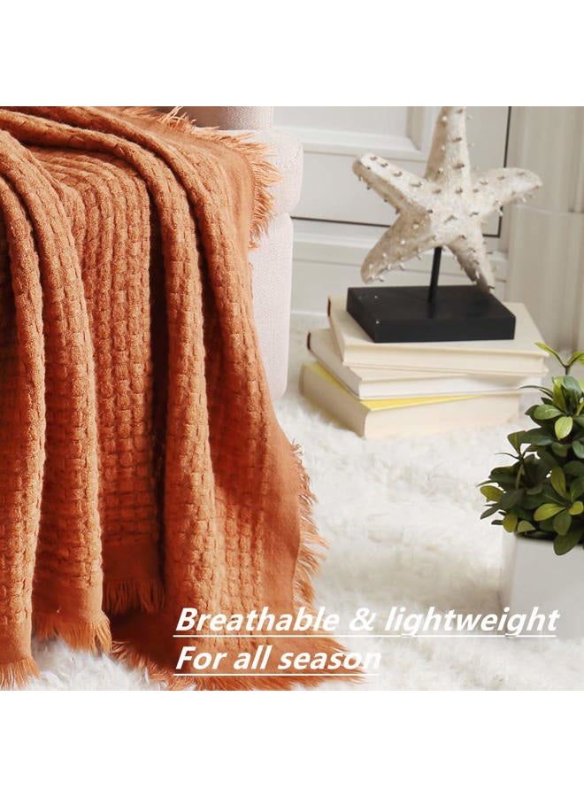 CREVENT 127x152cm Farmhouse Rust Knit Throw Blanket for Couch Sofa Chair Bed Home Decoration, Soft Warm Cozy Light Weight for Spring Summer Fall (Caramel/Rust) - Image 3