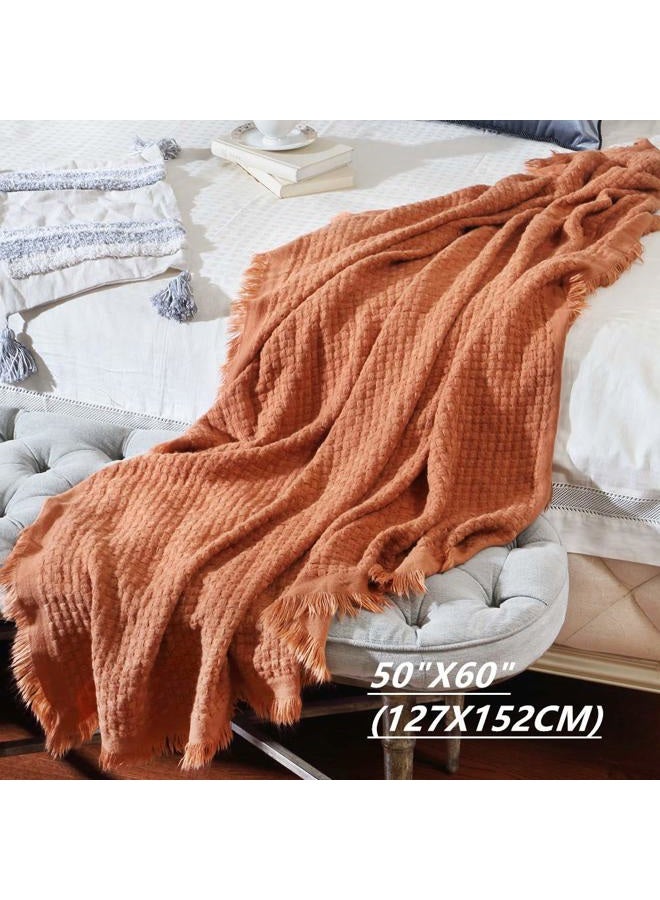 CREVENT 127x152cm Farmhouse Rust Knit Throw Blanket for Couch Sofa Chair Bed Home Decoration, Soft Warm Cozy Light Weight for Spring Summer Fall (Caramel/Rust) - Image 4