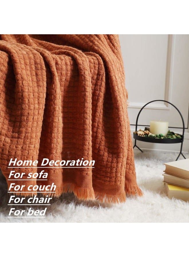 CREVENT 127x152cm Farmhouse Rust Knit Throw Blanket for Couch Sofa Chair Bed Home Decoration, Soft Warm Cozy Light Weight for Spring Summer Fall (Caramel/Rust) - Image 5