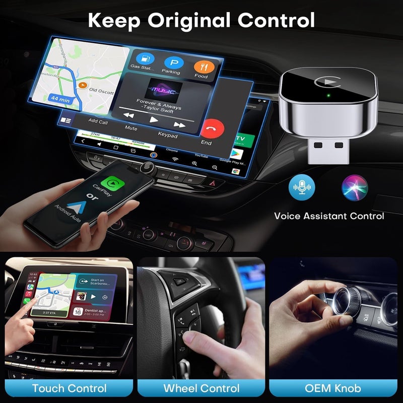 Taiker 2025 Upgraded Wireless Carplay Adapter - Convert Wired to Wireless Carplay for iPhone iOS 10+ & Android Auto - Image 5