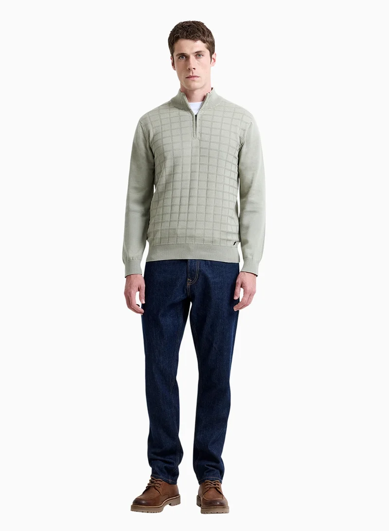 فرنش كونكشن Long Sleeve Half Zip Knit Jumper