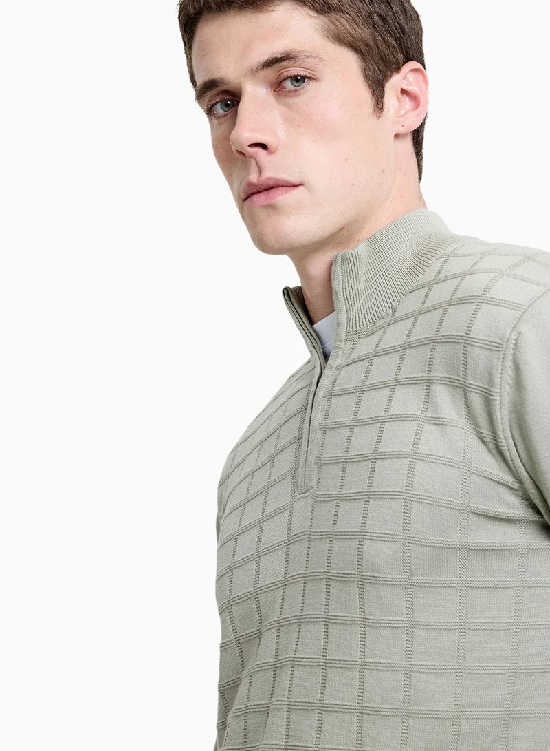 فرنش كونكشن Long Sleeve Half Zip Knit Jumper