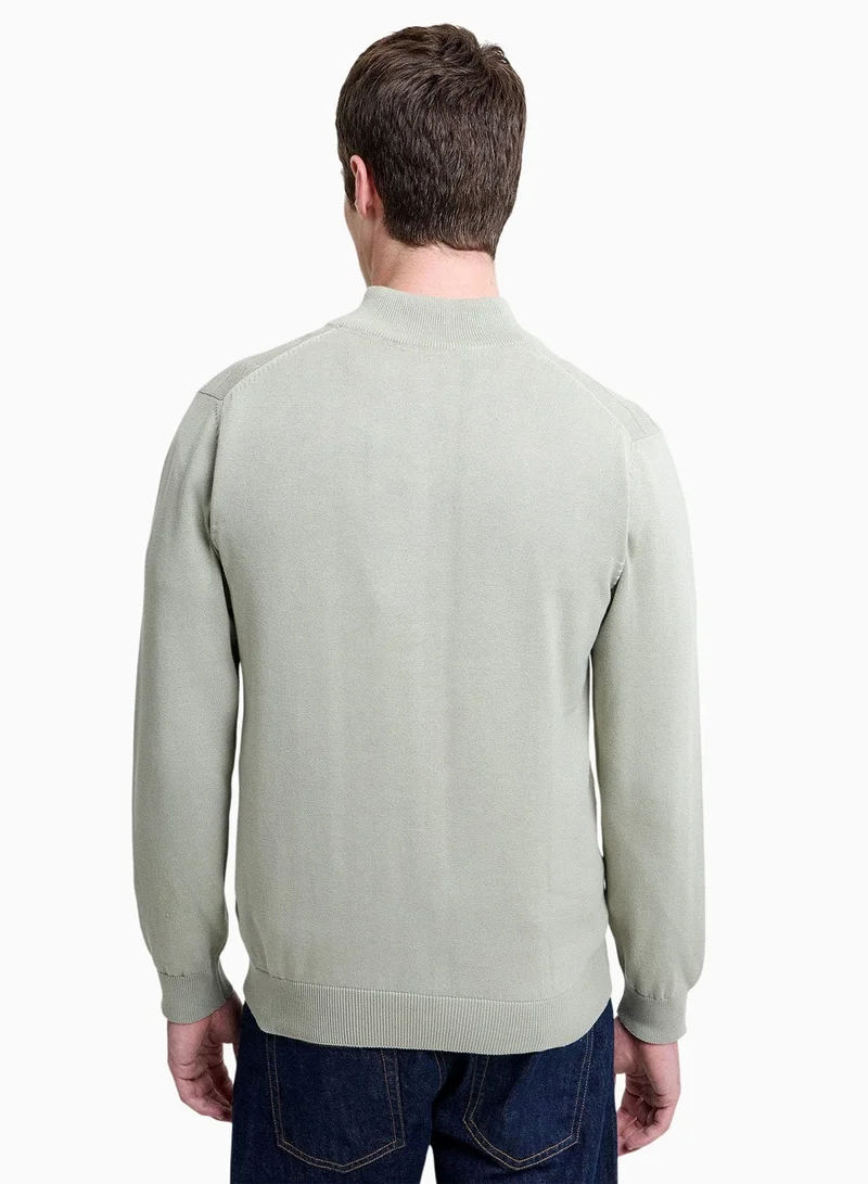 فرنش كونكشن كنزة صوف بأكمام طويلة وسحاب نصفي