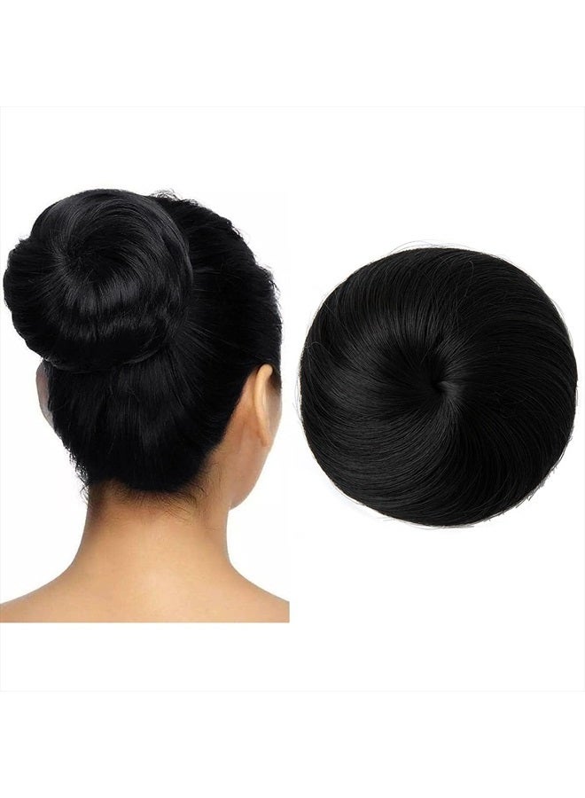 SARLA Black Hair Bun Extension Synthetic Drawstring Fake Ballet Bun for Women Lady Updo Donut Chignon - Image 1