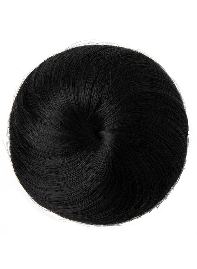 SARLA Black Hair Bun Extension Synthetic Drawstring Fake Ballet Bun for Women Lady Updo Donut Chignon - Image 3