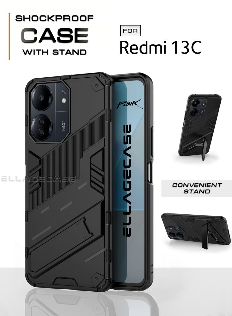 ELLAGECASE Shockproof Case for Xiaomi Redmi 13C 4G, Enhanced Protection, Built-in Magnetic Mount, Convenient Stand, Solid Camera Protection - Image 1