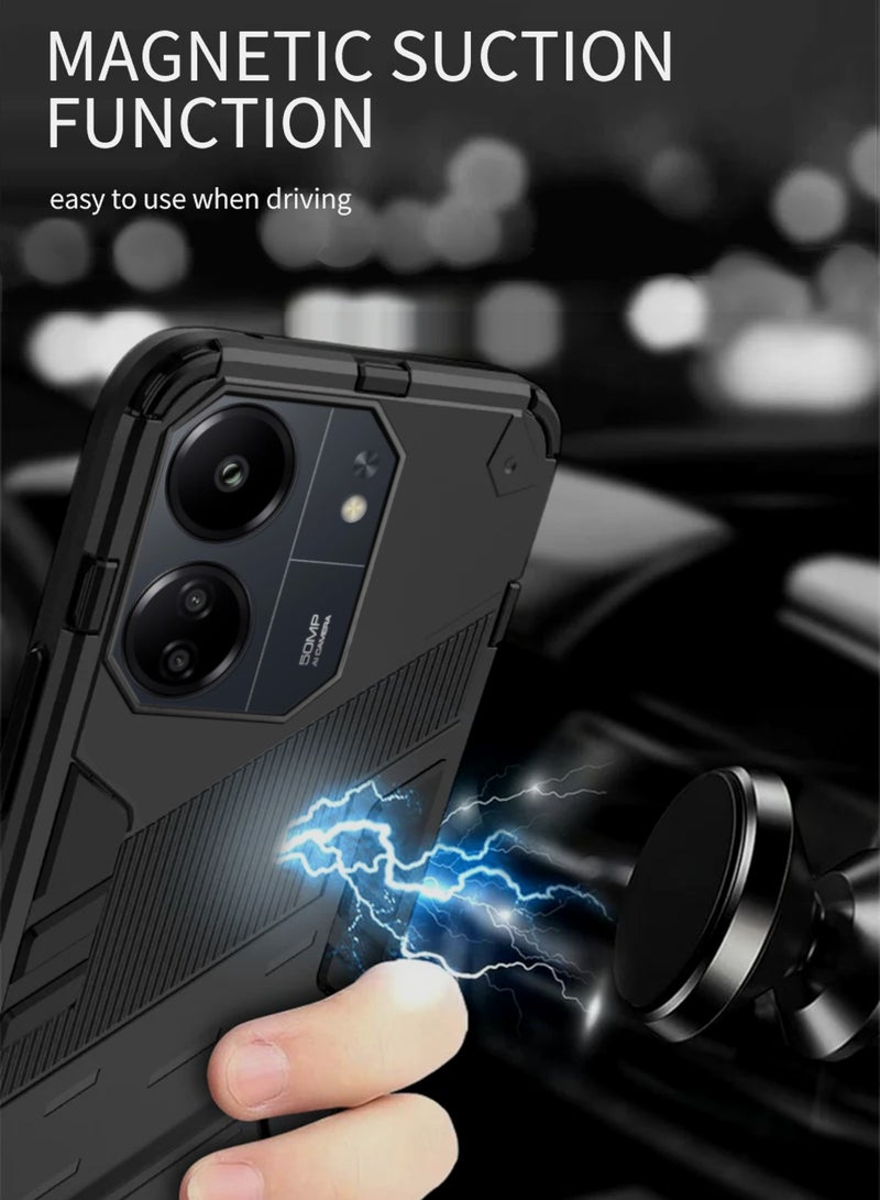 ELLAGECASE Shockproof Case for Xiaomi Redmi 13C 4G, Enhanced Protection, Built-in Magnetic Mount, Convenient Stand, Solid Camera Protection - Image 4