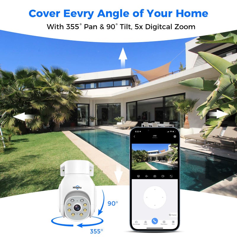 Hiseeu Security Camera Wireless Outdoor, 3MP Color Night Vision WiFi Home Video Surveillance Pan&Tilt 360Â° with Motion Detection,Siren/Motion/Light Alarm,2-Way Audio,IP66 Weatherproof,Work with Alexa - Image 2