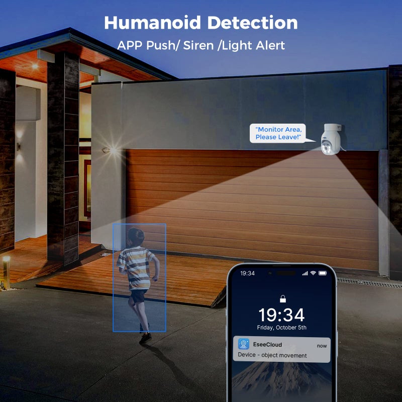 Hiseeu Security Camera Wireless Outdoor, 3MP Color Night Vision WiFi Home Video Surveillance Pan&Tilt 360Â° with Motion Detection,Siren/Motion/Light Alarm,2-Way Audio,IP66 Weatherproof,Work with Alexa - Image 4