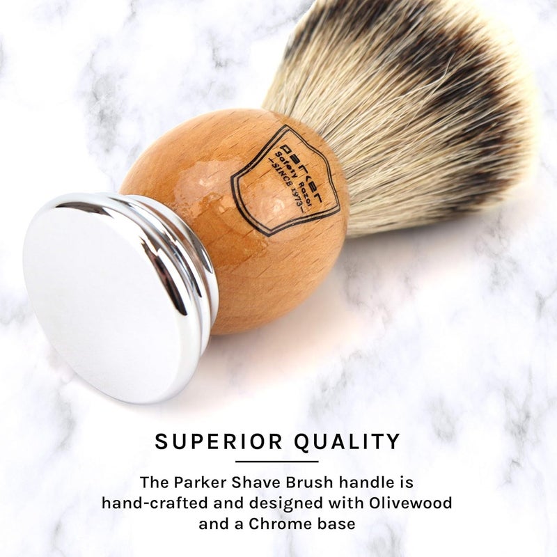 Parker Safety Razor Parker 100% Silvertip Badger Shaving Brush â€“ Olivewood Handle, Longâ€‘Loft 22â€¯mm Knot with Resin Stand â€“ Super Soft Bristles for a Rich Lather for all Skin Types - Image 5