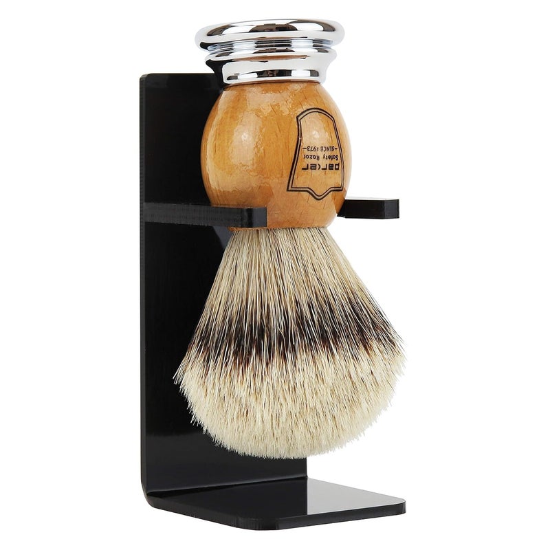 Parker Safety Razor Parker 100% Silvertip Badger Shaving Brush â€“ Olivewood Handle, Longâ€‘Loft 22â€¯mm Knot with Resin Stand â€“ Super Soft Bristles for a Rich Lather for all Skin Types - Image 2