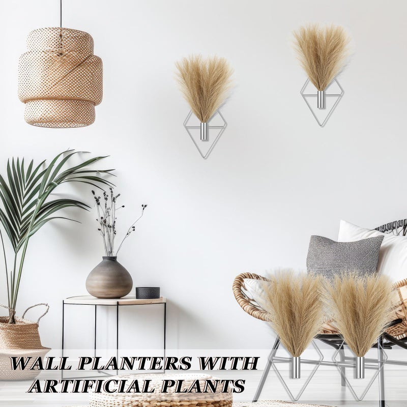 Canlierr 2 Pieces Boho Wall Decor Hanging Planters with Artificial Plants Metal Hanging Vase Indoor Plants Holder Modern Wall Art for Bathroom Bedroom Living Room Decor, Silver, Pampas Grass - Image 5
