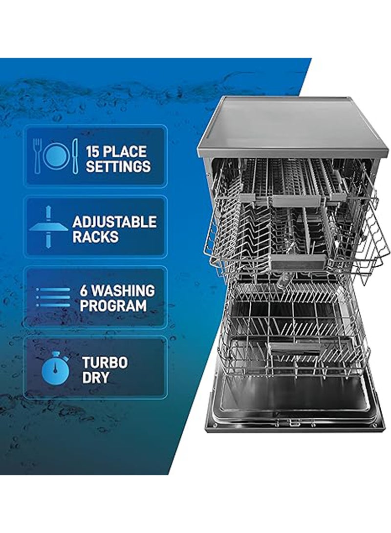 DAEWOO Dishwasher with 15 place setting, 6 washing Programs, Anti-Drip Function, Digital Display, Indicator Lights, Multi-Function, Quick Wash, - Image 2