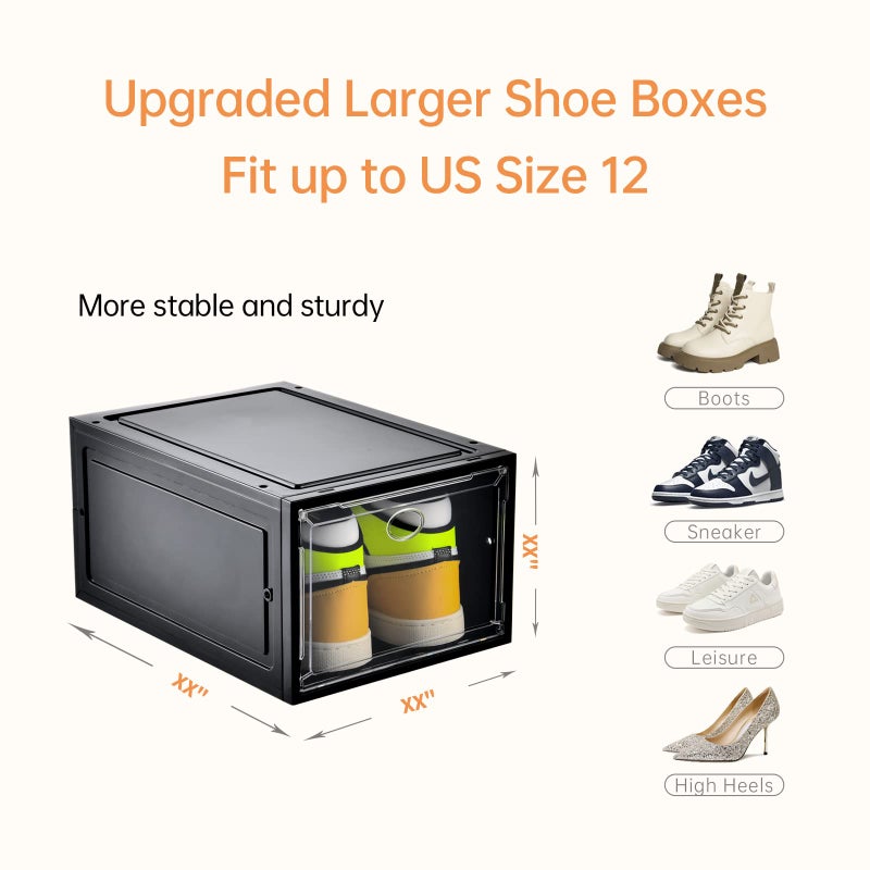 Amllas 12 Pack Shoe Boxes Stackable,Upgraded Sturdy Shoe Storage Boxes with Clear Magnetic Door,Multifunctional Sneaker Storage, Shoe Box Organizer Fit up to US Size 12 Gray(13.8â€x 9.84â€x 7.1â€) - Image 3