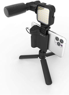 Phone Planet Vlogging Follow Me Kit with LED Video Light + Microphone + Camera Grip with Mobile Phone Holder + Mini Tripod Compatible with Smartphones for TikTok, Youtube, Live Streaming and Meetings  - Image 1