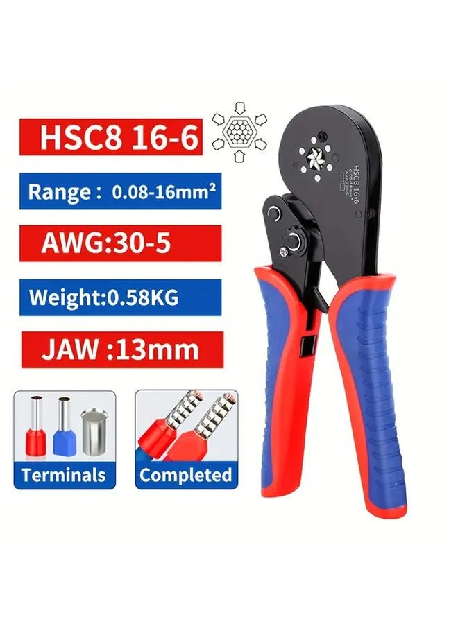 HSC8 16 6 Pro Ferrule Terminal Crimping Tool Hexagon Ratchet Pliers 0 08 16mm² 30 5AWG High Carbon Steel Non Slip Handle - Image 1