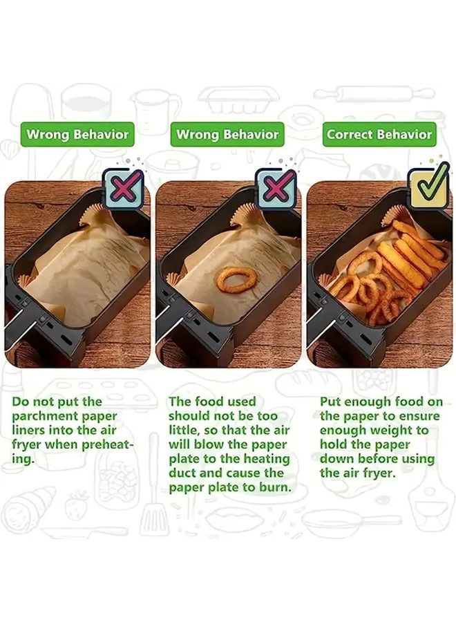 64 Pcs Air Fryer Basket Liners Nonstick Rectangular Parchment Paper with Raised Edges for Easy Cleanup - Image 5
