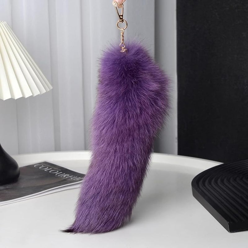 Yellow Faux Hair Fox Tail Keychain Pendant Elegant Portable Dainty Hanging Decoration - Image 4