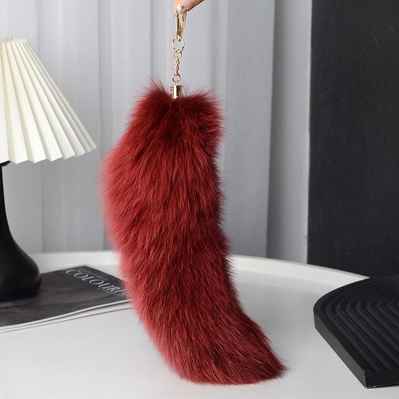 Yellow Faux Hair Fox Tail Keychain Pendant Elegant Portable Dainty Hanging Decoration - Image 2