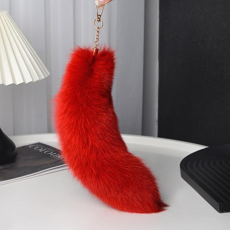 Yellow Faux Hair Fox Tail Keychain Pendant Elegant Portable Dainty Hanging Decoration - Image 3