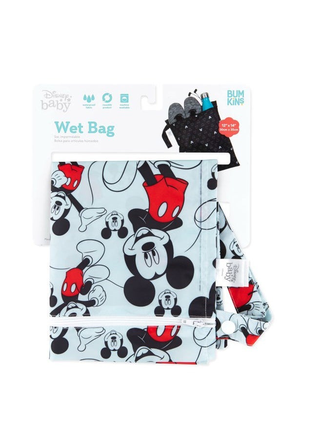 BUMKiNs - Disney Waterproof Wet Bag for Baby, Travel, Swim Suit, Cloth Diapers, Pump Parts, Pool, Gym Clothes, Toiletry, Strap to Stroller, Daycare, Zipper Reusable Bag, Packing Pouch, Mickey Mouse - Image 1
