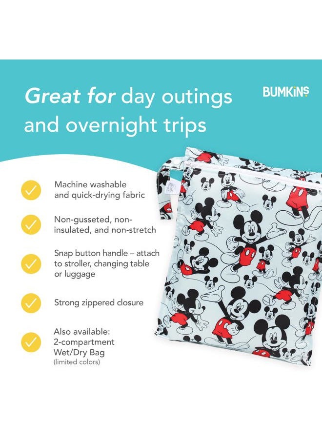 BUMKiNs - Disney Waterproof Wet Bag for Baby, Travel, Swim Suit, Cloth Diapers, Pump Parts, Pool, Gym Clothes, Toiletry, Strap to Stroller, Daycare, Zipper Reusable Bag, Packing Pouch, Mickey Mouse - Image 1