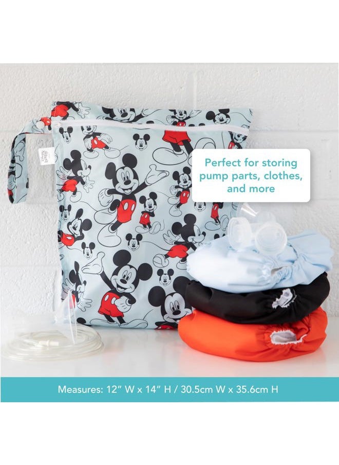 BUMKiNs - Disney Waterproof Wet Bag for Baby, Travel, Swim Suit, Cloth Diapers, Pump Parts, Pool, Gym Clothes, Toiletry, Strap to Stroller, Daycare, Zipper Reusable Bag, Packing Pouch, Mickey Mouse - Image 1