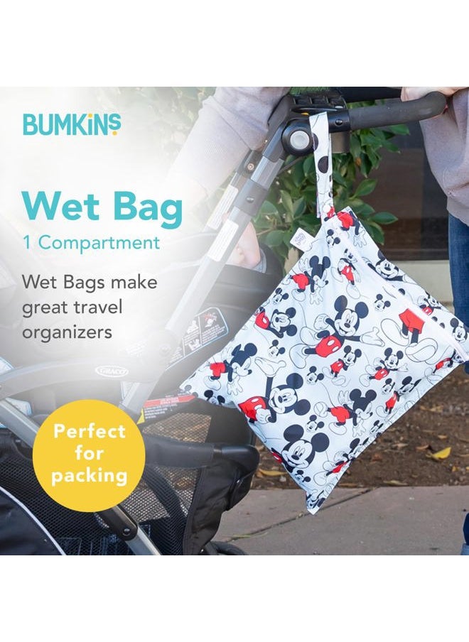 BUMKiNs - Disney Waterproof Wet Bag for Baby, Travel, Swim Suit, Cloth Diapers, Pump Parts, Pool, Gym Clothes, Toiletry, Strap to Stroller, Daycare, Zipper Reusable Bag, Packing Pouch, Mickey Mouse - Image 1
