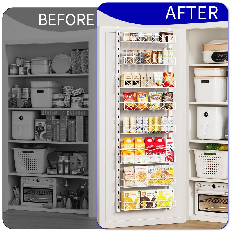 MIAOLI Over the Door Organizer, White 8-Tier Pantry Door Organizer with Adjustable Basket, Hanging Spice Rack Cabinet Door Shelves, Laundry Room Organization and Storage - Image 5