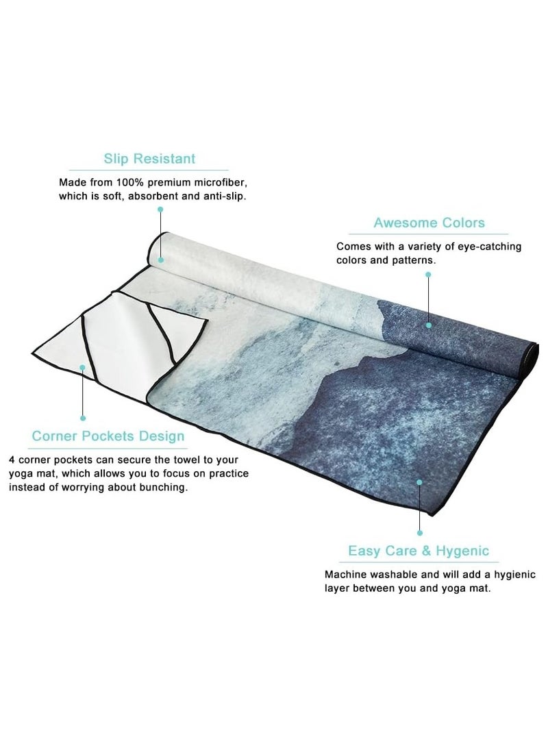PYC Yoga Mat Towel with Corner Pockets, Non Slip Sweat Absorbent Hot Yoga Towels, Soft Yoga Blankets with Travel Bag, Skidless Mat Cover for Workout, Gym, Fitness - 70"x26", Watercolor Mountain - Image 4