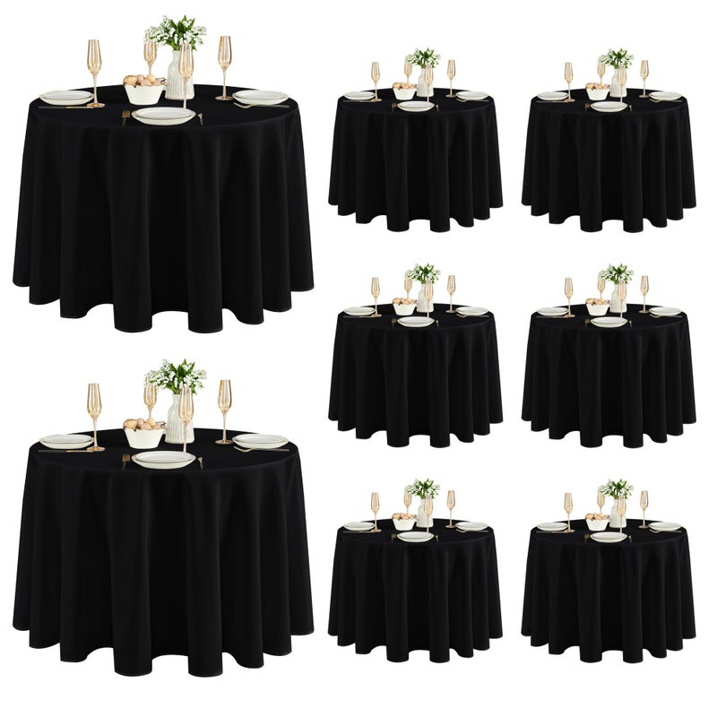 Fitable 8 Pack Round Tablecloths: Stain Resistant Wrinkle Free Circle Table Clothes, Washable Reusable Polyester Table Covers for Wedding Party Birthday Banquet Reception(Black, 120 Inch) - Image 1